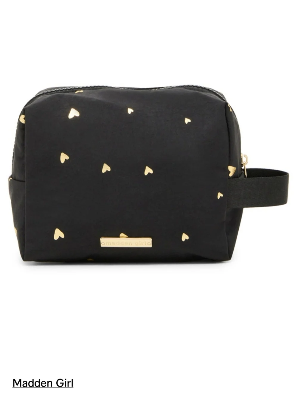 Madden Girl Black Makeup Pouch with Gold Heart Print
